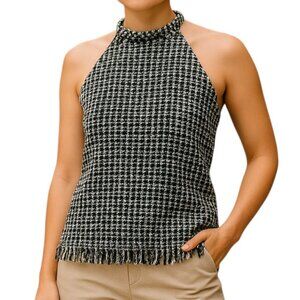The Impeccable Pig Women's Black and White Tweed Woven Tank - Size S